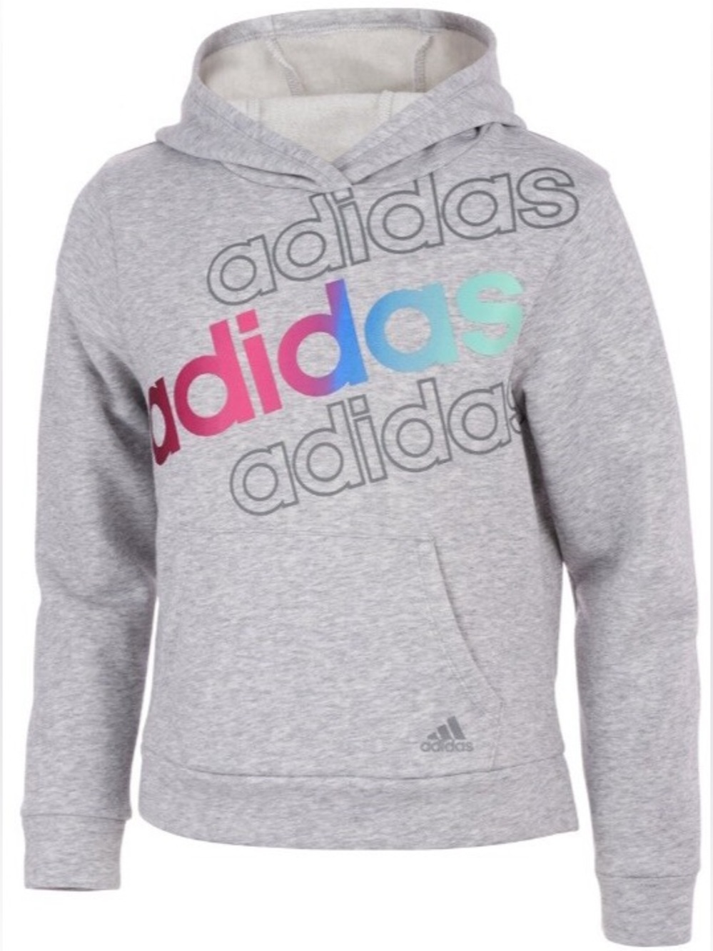 adidas Kids Light Gray Hoodie with Multicolor Gradient Logo